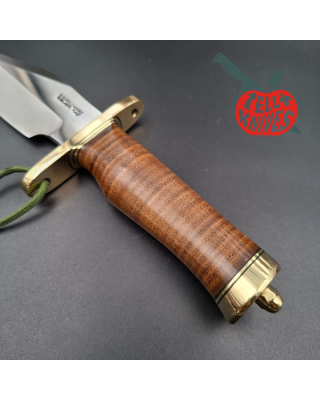 Randall Made Knives Model 19-5 Bushmaster forged carbon steel stacked leather handle brass guard and pommel