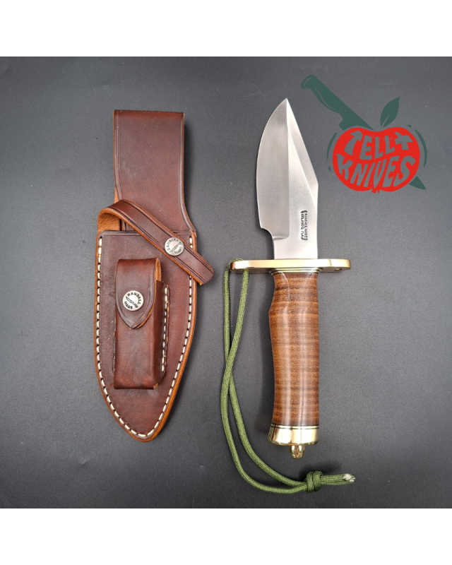 Randall Made Knives Model 19-5 Bushmaster forged carbon steel stacked leather handle brass guard and pommel