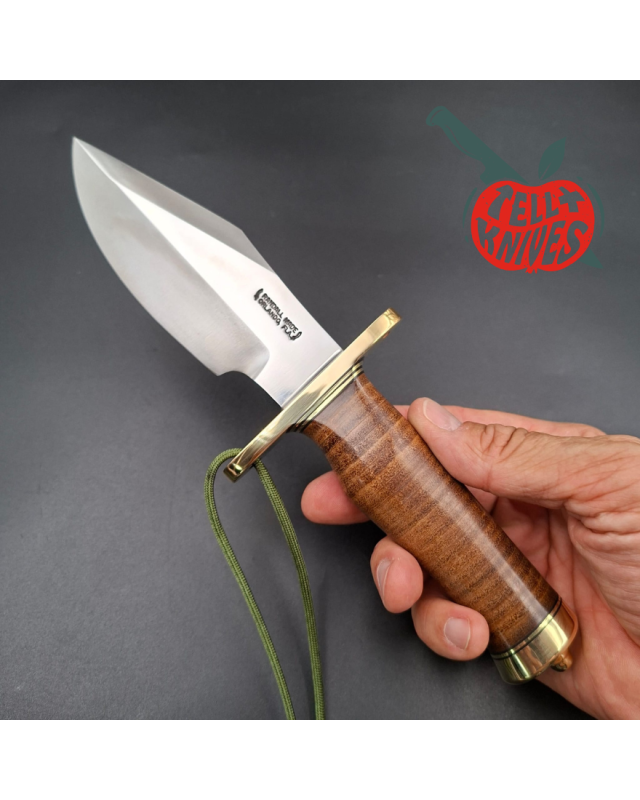 Randall Made Knives Model 19-5 Bushmaster forged carbon steel stacked leather handle brass guard and pommel