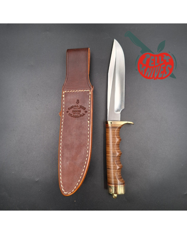Randall Made Knives Modell 5-6 „Camp And Trail“, geschmiedeter Kohlenstoffstahl, gestapelter Ledergriff, Messingparier