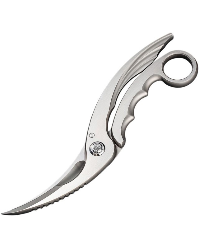 RIKE Knife Tactical Scissors brushed stainless steel finger ring black kydex sheath
