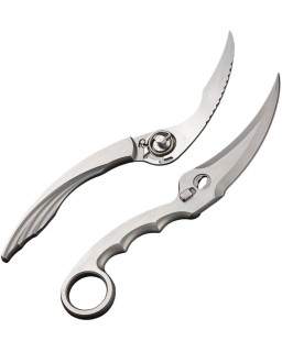 Forbici tattiche RIKE Knife in acciaio inossidabile satinato con anello per le dita e fodero in Kydex nero