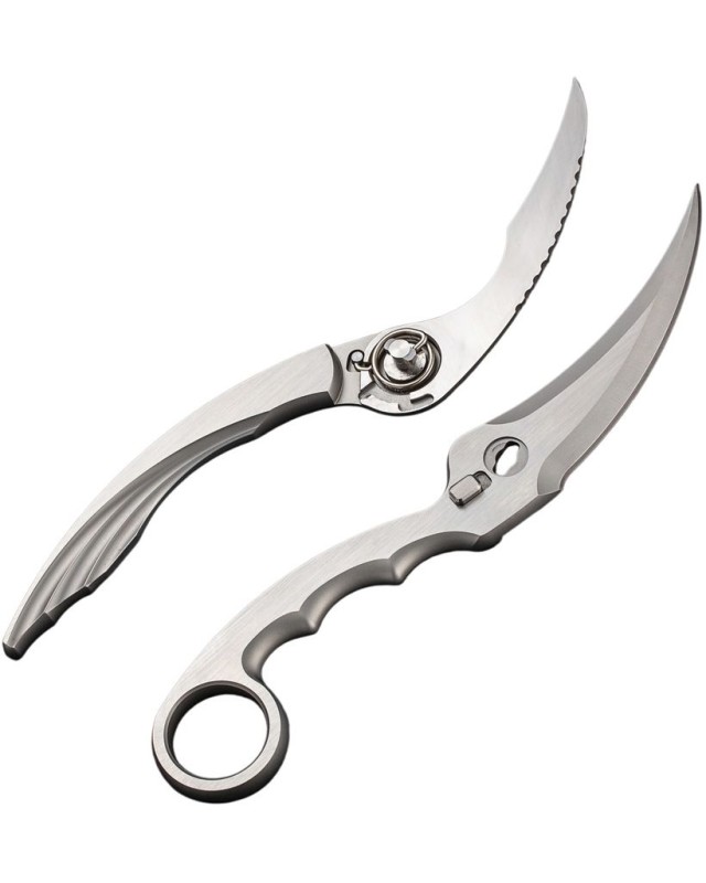 Forbici tattiche RIKE Knife in acciaio inossidabile satinato con anello per le dita e fodero in Kydex nero