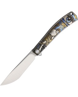 RIKE Knife KD04 Gentleman-Klappmesser aus M390-Edelstahl mit kunstvoll graviertem Titan-Griff und Flipper-Mechanismus