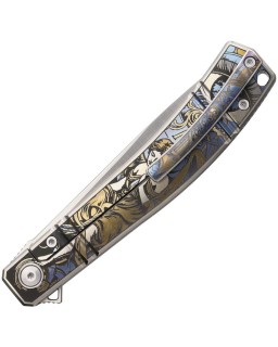 RIKE Knife KD04 Gentleman-Klappmesser aus M390-Edelstahl mit kunstvoll graviertem Titan-Griff und Flipper-Mechanismus