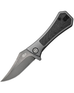 Auxiliary Manufacturing Deadhead Bowie Black DLC M390 Steel Blade Black DLC Titanium Handle Carbon Fiber Inlay