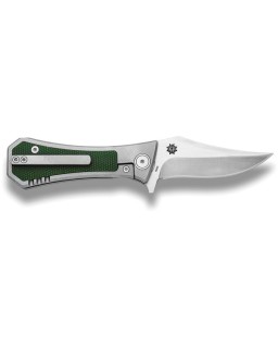 Pocket Bowie ausiliario, lama in acciaio M390 satinato, manico in titanio grigio con intarsi in micarta verde