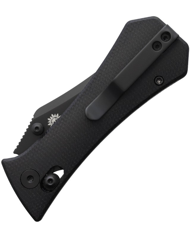 Auxiliary Manufacturing Pocket Bowie Crossbar lock Blackwash Sandvik 14C28N Black Micarta Handle