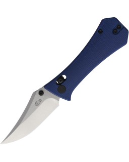 Auxiliary Manufacturing Pocket Bowie Crossbar lock Stonewash 14C28N Steel Blade Blue Canva Micarta Handle