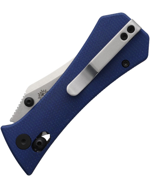 Auxiliary Manufacturing Pocket Bowie Crossbar Lock Stonewash 14C28N Steel Blade Blue Canvas Micarta Handle