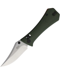 Auxiliary Manufacturing Pocket Bowie Crossbar lock Stonewash 14C28N Sandvik Steel Blade Green Micarta Handle