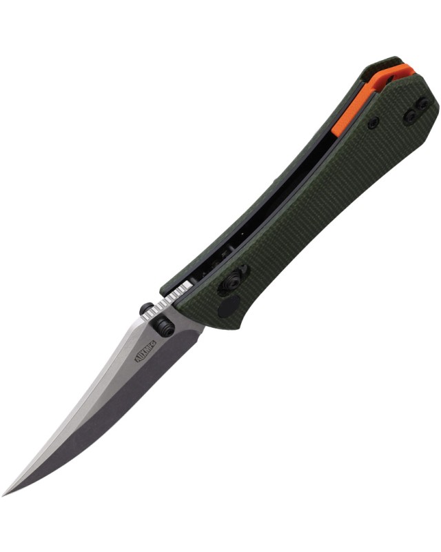 Auxiliary Manufacturing Pocket Bowie Crossbar lock Stonewash 14C28N Sandvik Steel Blade Green Micarta Handle