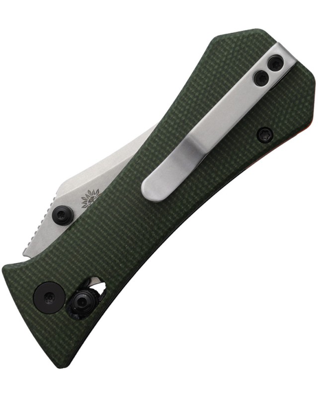 Auxiliary Manufacturing Pocket Bowie Crossbar lock Stonewash 14C28N Sandvik Steel Blade Green Micarta Handle
