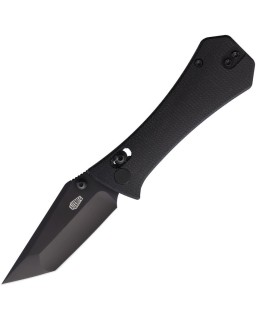 Auxiliary Manufacturing Pocket Bowie Tanto Crossbar Lock Black 14C28N Steel Blade Black Canvas Micarta Handle