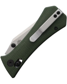 Auxiliary Manufacturing Pocket Bowie Tanto Crossbar lock Stonewash 14C28N Steel Blade Green Canva Micarta Handle
