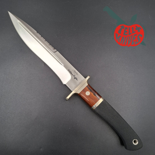 Junglee Hattori FT200 Fighter SEKI Japan MVS-8 stainless steel blade cocobolo wood and Kraton handle black leather sheath