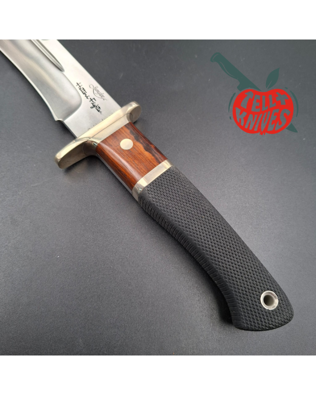 Junglee Hattori FT200 Fighter SEKI Japan MVS-8 stainless steel blade cocobolo wood and Kraton handle black leather sheath
