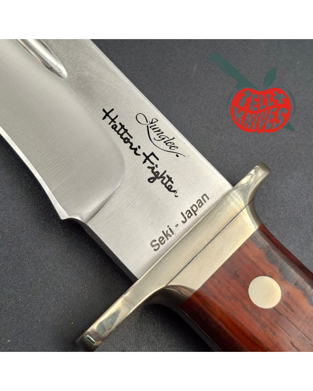Junglee Hattori FT200 Fighter SEKI Japan MVS-8 stainless steel blade cocobolo wood and Kraton handle black leather sheath