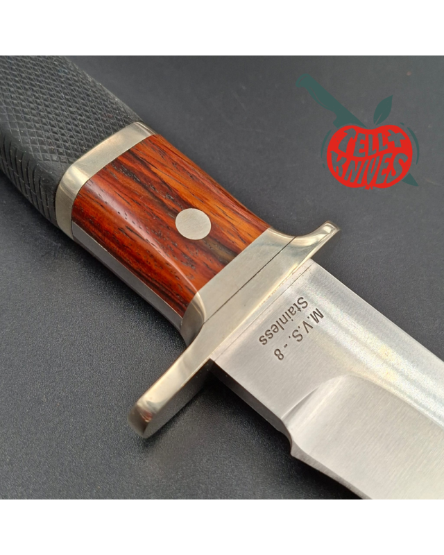 Junglee Hattori FT200 Fighter SEKI Japan MVS-8 Klinge aus Edelstahl, Griff aus Cocobolo-Holz und Kraton, schwarze Lederscheide
