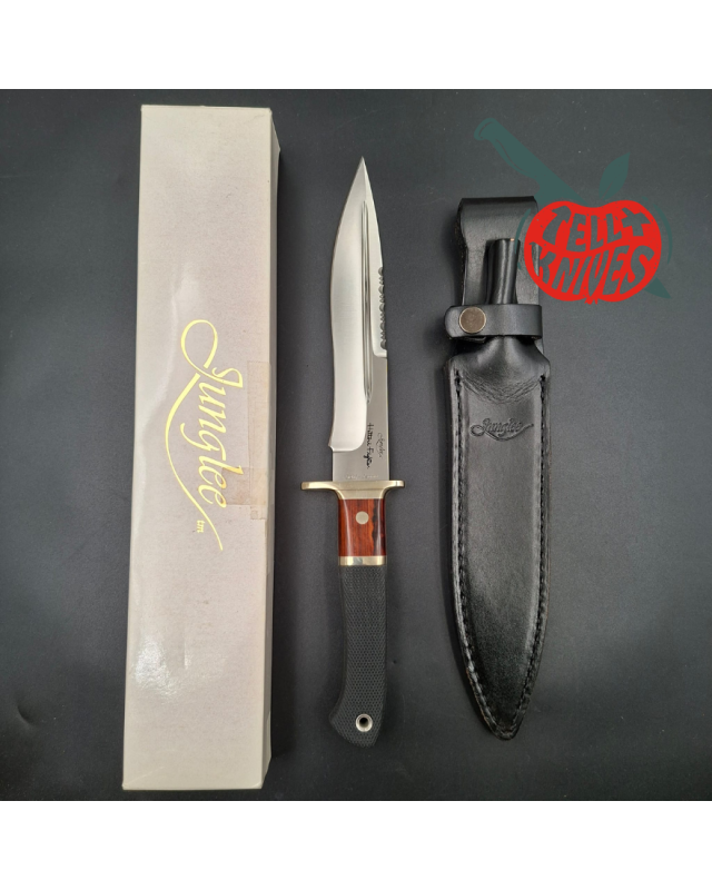 Junglee Hattori FT200 Fighter SEKI Japan MVS-8 Klinge aus Edelstahl, Griff aus Cocobolo-Holz und Kraton, schwarze Lederscheide