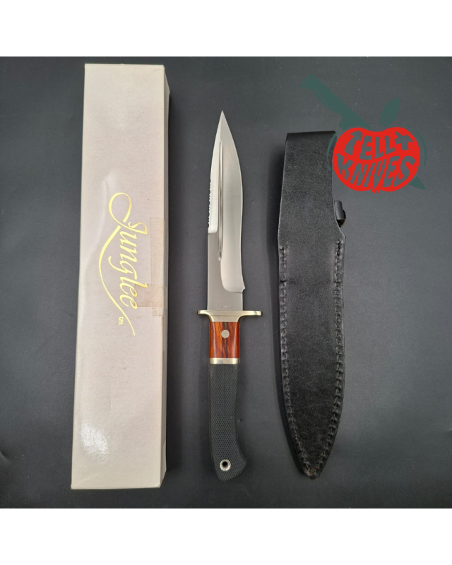 Junglee Hattori FT200 Fighter SEKI Japan MVS-8 stainless steel blade cocobolo wood and Kraton handle black leather sheath