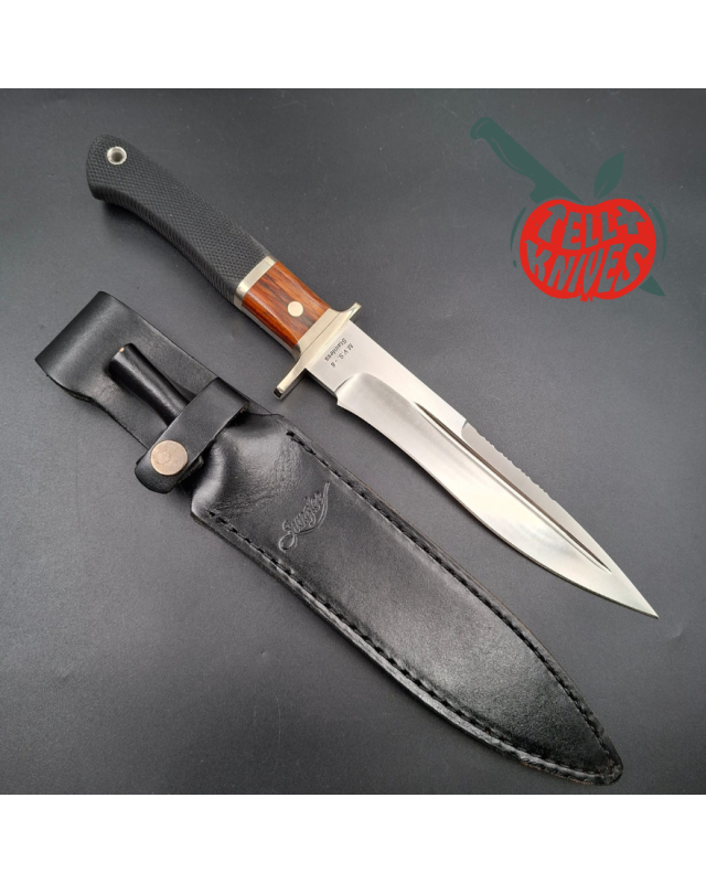 Junglee Hattori FT200 Fighter SEKI Japan MVS-8 stainless steel blade cocobolo wood and Kraton handle black leather sheath