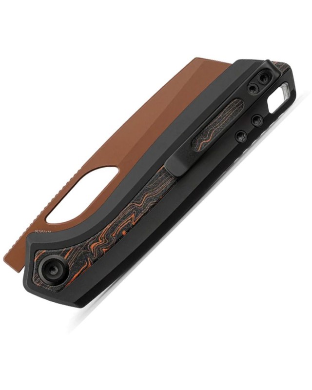 Vosteed KROC Copper Dune S35VN mit Sheepfoot-Klinge, schwarzem Aluminiumgriff und G10-Einlage sowie Linerlock-Knopf