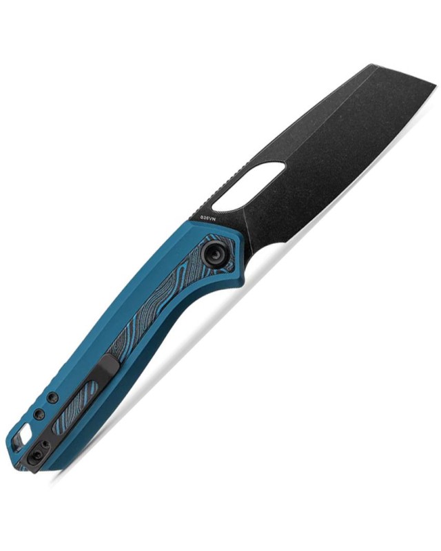 Vosteed KROC blackwashed S35VN Sheepfoot Blade blue aluminium handle with G10 inlay linerlock button