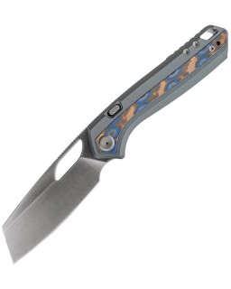 Vosteed KROC, stonewashed, S35VN, Sheepfoot-Klinge, grauer Aluminiumgriff mit Ocean-Micarta-Einlage, Linerlock-Knopf