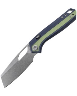 Vosteed KROC stonewashed S35VN sheepfoot blade, blue aluminium handle with Glow G10 inlay and liner lock button