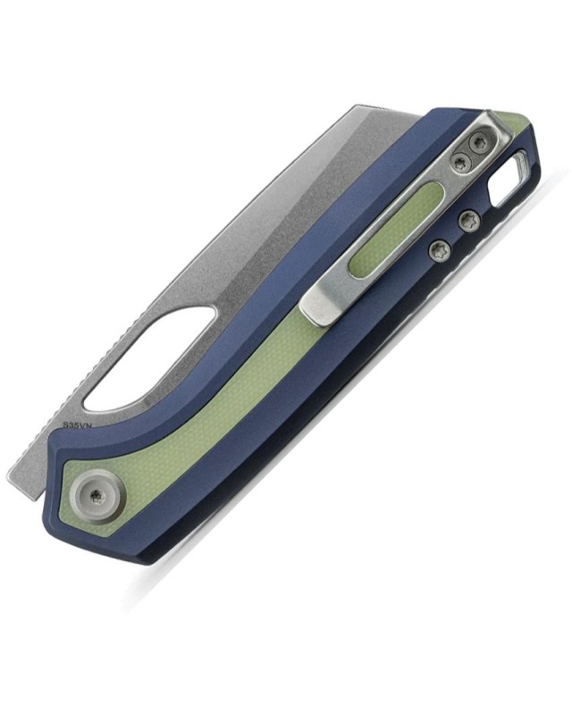 Vosteed KROC stonewashed con lama Sheepfoot in acciaio S35VN, manico in alluminio blu con intarsio Glow G10 e pulsante linerlock