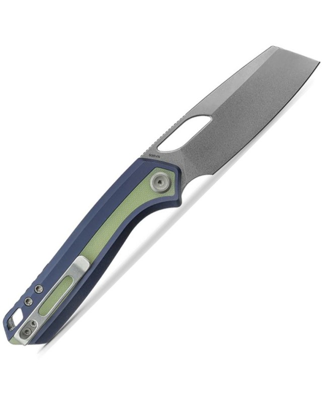 Vosteed KROC stonewashed S35VN sheepfoot blade, blue aluminium handle with Glow G10 inlay and liner lock button