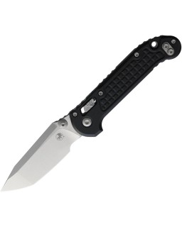 Microtech LUDT M390MK, Stahl, Stonewash-Finish, Tanto-Klinge mit Frag-Muster, schwarzer Aluminiumgriff, RAM-Lock