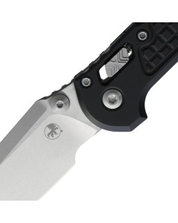 Microtech LUDT M390MK steel with stonewash finish, Tanto blade, frag pattern, black aluminium handle, RAM Lock