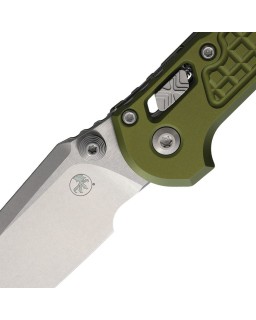 Microtech LUDT M390MK steel stonewash finish Tanto blade frag pattern OD Green aluminum handle RAM Lock