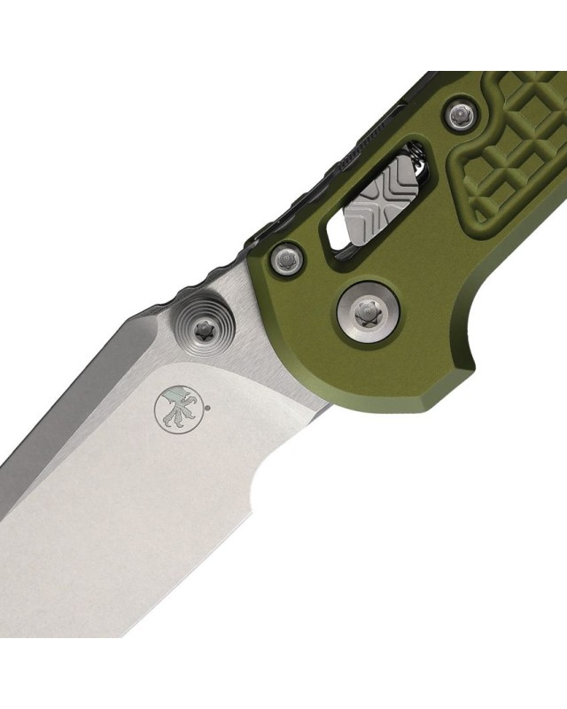 Microtech LUDT M390MK steel with stonewash finish, Tanto blade with frag pattern, OD Green aluminium handle, RAM Lock
