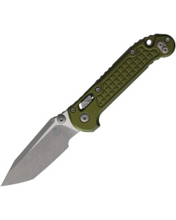 Microtech LUDT M390MK steel, Apocalyptic finish, Tanto blade with frag pattern, OD Green aluminium handle, RAM Lock