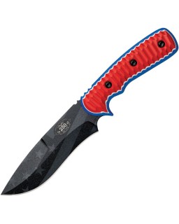 TOPS Knives Mountain Lion Freedom Edition black coated 1095HC steel blade red white blue sculpted G10 handle
