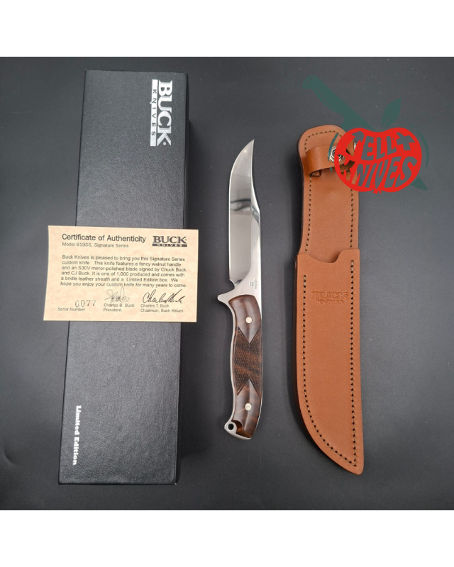 BUCK Knives 2004 819 Signature Series Limited Edition 0077/1000, hochglanzpolierter S30V-Edelstahl, Griff aus Walnussholz