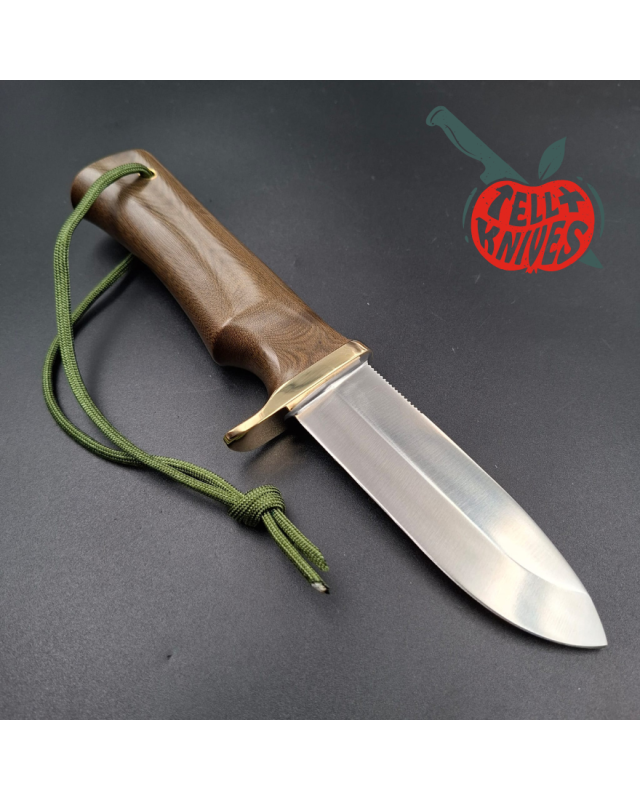 Randall Made Knives, Modell „Fireman Special“, geschmiedeter Edelstahl, Messingschutz, grüner Micarta-Griff mit Ein-Finger-Griff