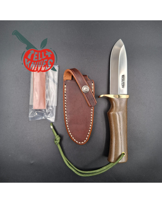 Randall Made Knives, Modell „Fireman Special“, geschmiedeter Edelstahl, Messingschutz, grüner Micarta-Griff mit Ein-Finger-Griff