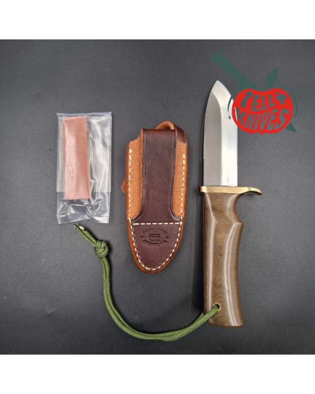 Randall Made Knives, Modell „Fireman Special“, geschmiedeter Edelstahl, Messingschutz, grüner Micarta-Griff mit Ein-Finger-Griff