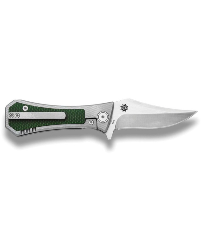 Auxiliary Manufacturing Pocket Bowie, Satin-Finish M390 Steel Blade, Grey Titanium Handle, Green Micarta Inlay