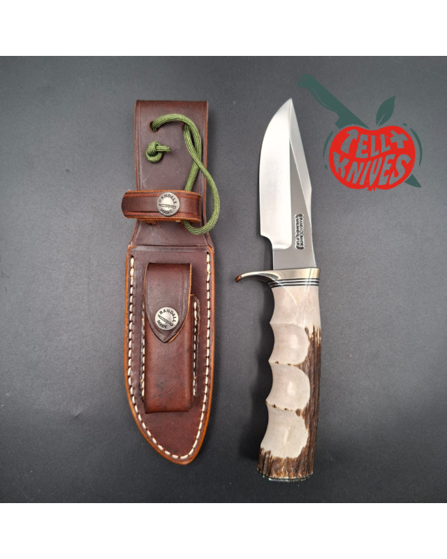 Randall Made Knives Model 23 Gamemaster forged carbon steel stag 4 finger grips handle nickel silver guard and pommel