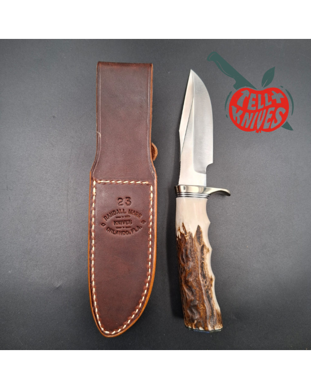 Randall Made Knives Model 23 Gamemaster forged carbon steel stag 4 finger grips handle nickel silver guard and pommel