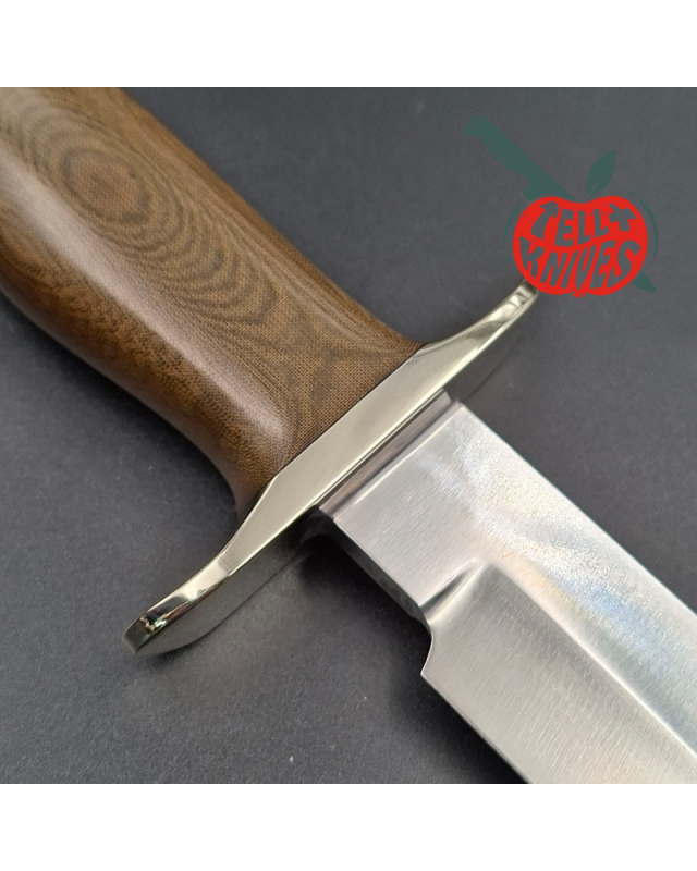 Randall Made Knives Model 15 Airman: forged carbon steel Bowie clip-point blade, brown micarta handle, nickel silver guard