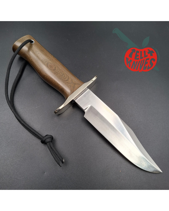 Randall Made Knives Model 15 Airman: forged carbon steel Bowie clip-point blade, brown micarta handle, nickel silver guard