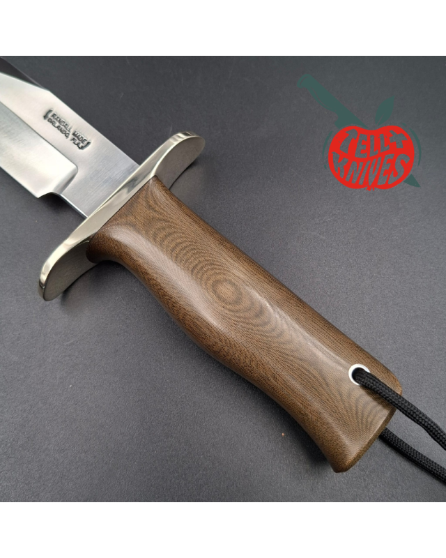 Randall Made Knives Model 15 Airman: forged carbon steel Bowie clip-point blade, brown micarta handle, nickel silver guard
