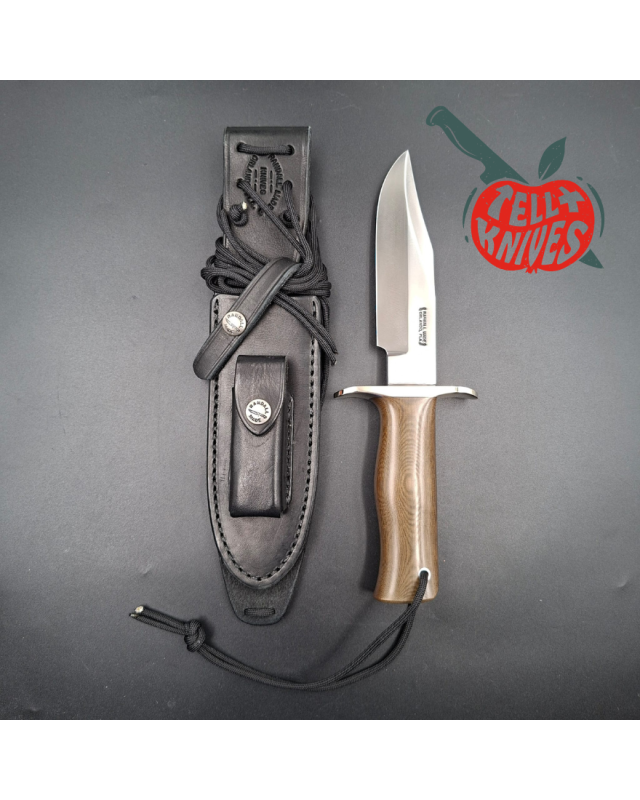 Randall Made Knives Model 15 Airman: forged carbon steel Bowie clip-point blade, brown micarta handle, nickel silver guard