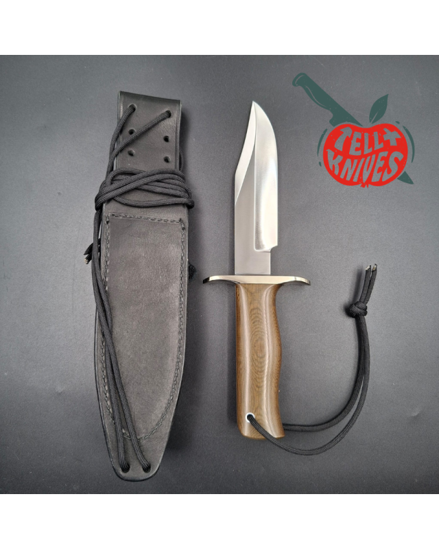 Randall Made Knives Model 15 Airman: forged carbon steel Bowie clip-point blade, brown micarta handle, nickel silver guard
